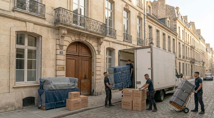 Equipe de demenageurs professionnels en intervention a Versailles